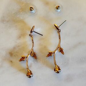 Jewel Mint Rose Stem Rose Gold Earrings